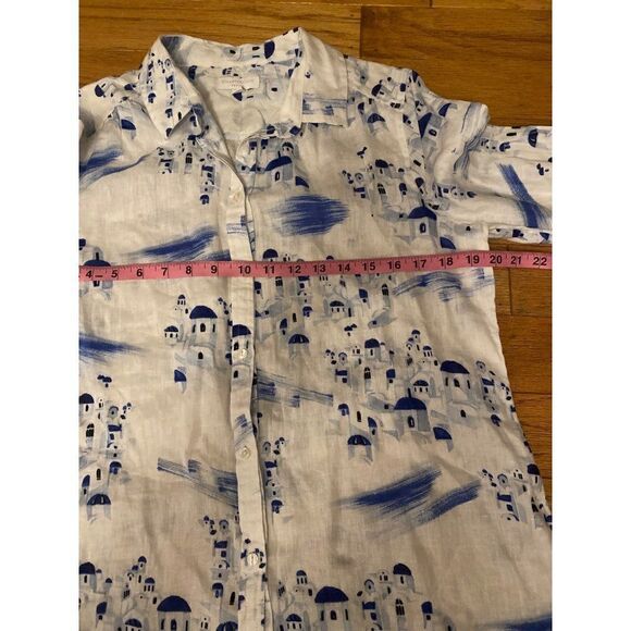 Charter Club women white rolled sleeve pattern linen button down collared top PL - Picture 6 of 9
